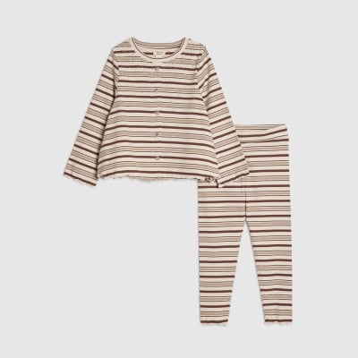 Mini Girls Brown Stripe T-Shirt & Legging Set