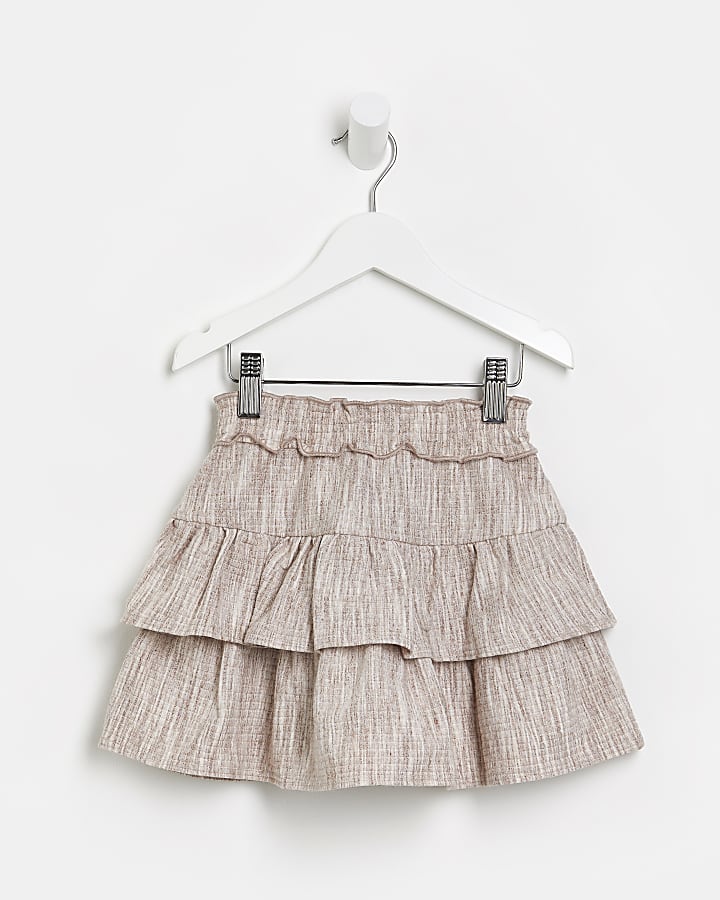 Mini girls brown textured rara skirt