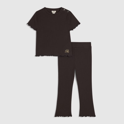 Mini Girls Brown Textured T-Shirt Legging Set