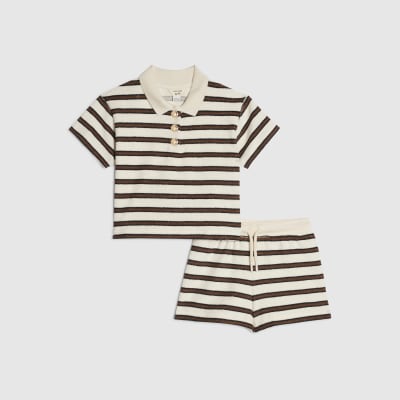 Mini Girls Brown Towelling Top & Shorts Set