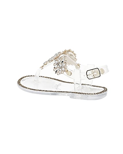 360 degree animation of product Mini girls clear diamante embellished sandals frame-5