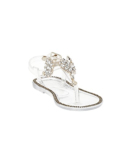 360 degree animation of product Mini girls clear diamante embellished sandals frame-19