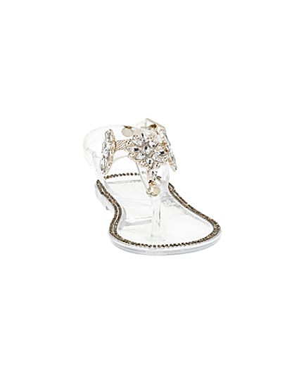360 degree animation of product Mini girls clear diamante embellished sandals frame-20