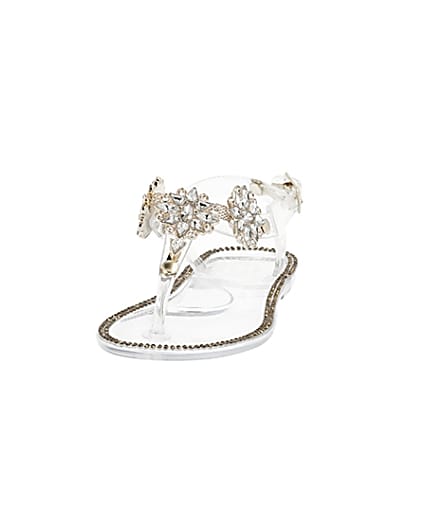360 degree animation of product Mini girls clear diamante embellished sandals frame-22