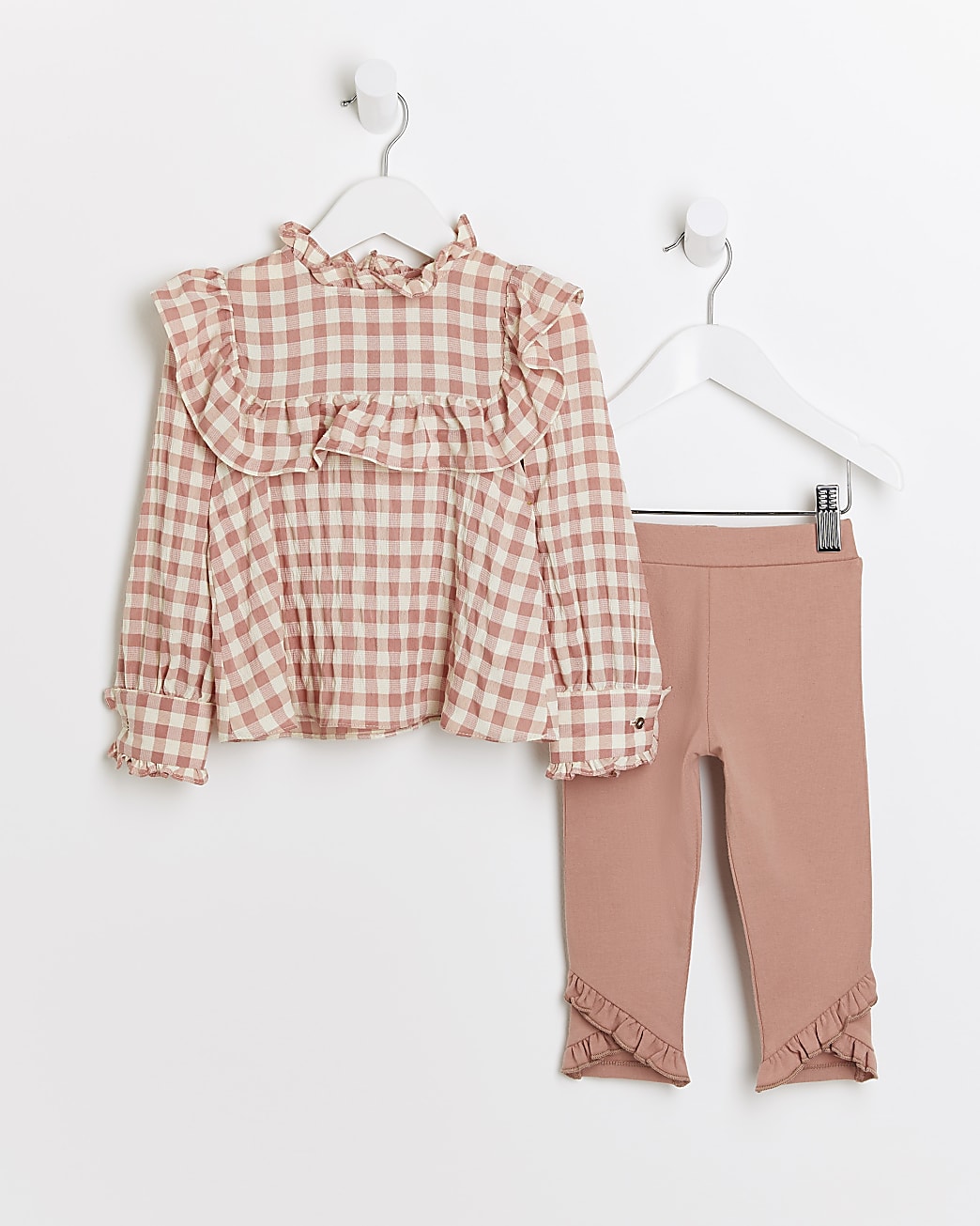 Mini girls coral check print blouse outfit