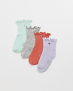 Mini girls coral frill socks 4 pack