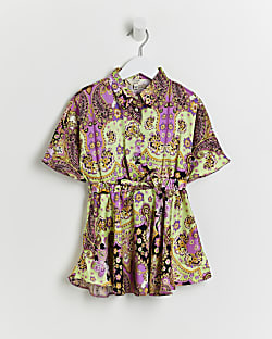 Mini Girls Coral Paisley Shirt Dress