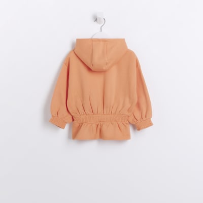 Mini Girls Coral Shirred Hoodie