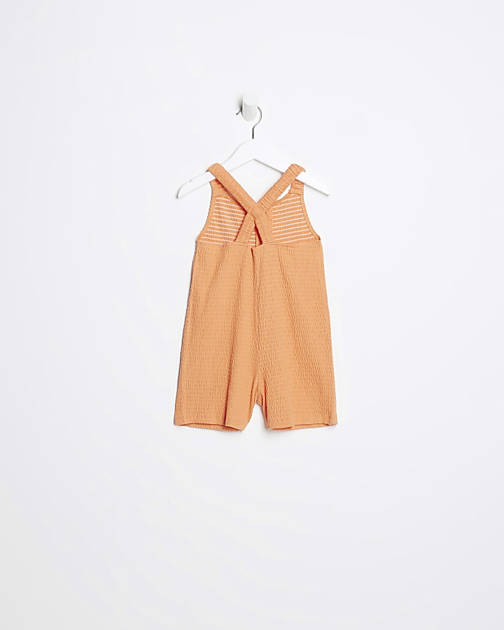 Mini girls coral textured Cross Back playsuit