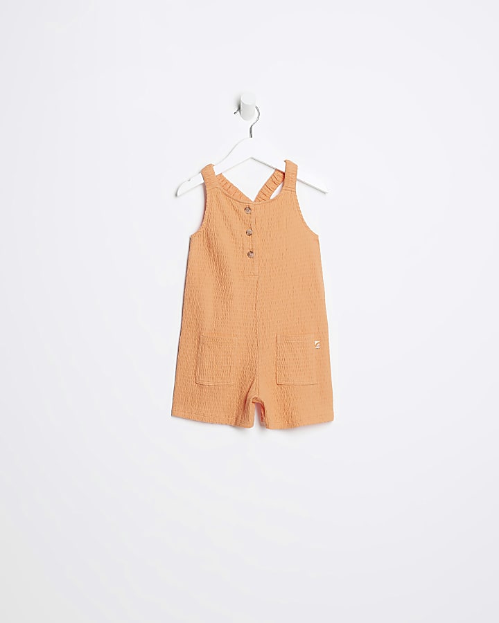 Mini girls coral textured Cross Back playsuit