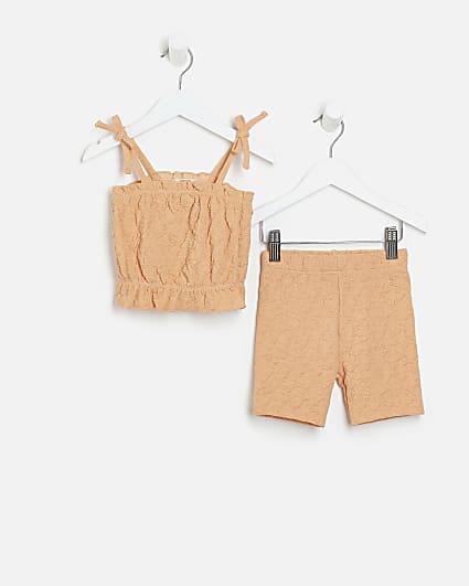 Mini Girls Coral textured outfit