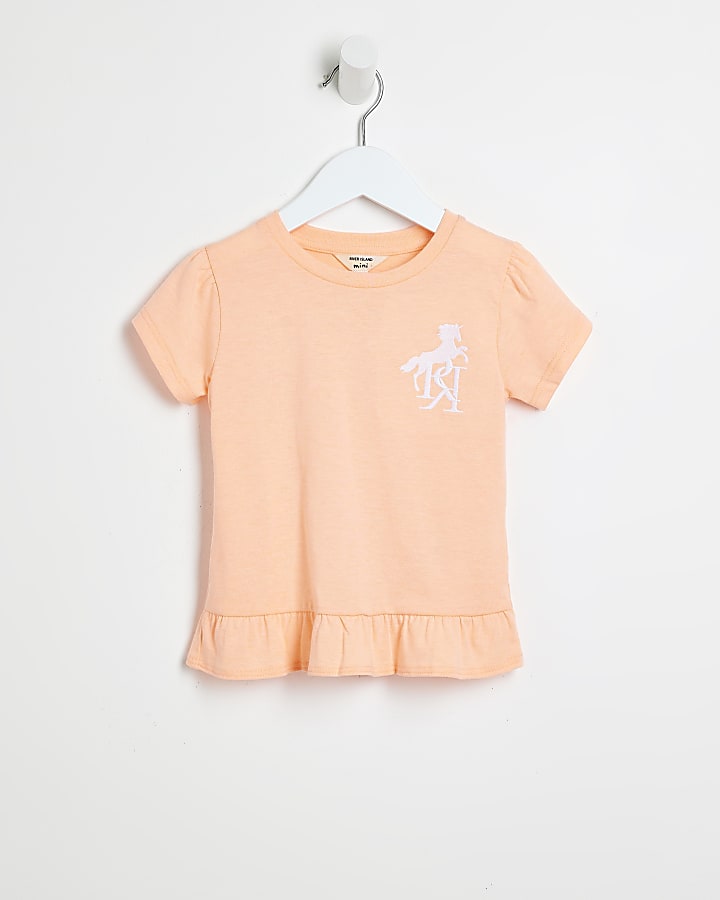 Mini girls coral unicorn embroidered t-shirt