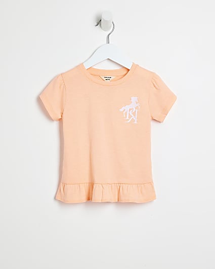 Mini girls coral unicorn embroidered t-shirt