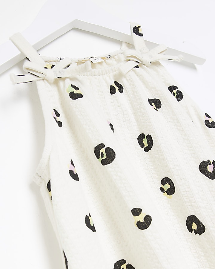 Mini girls cream animal print swing dress