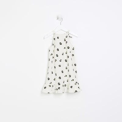 Mini girls cream animal print swing dress