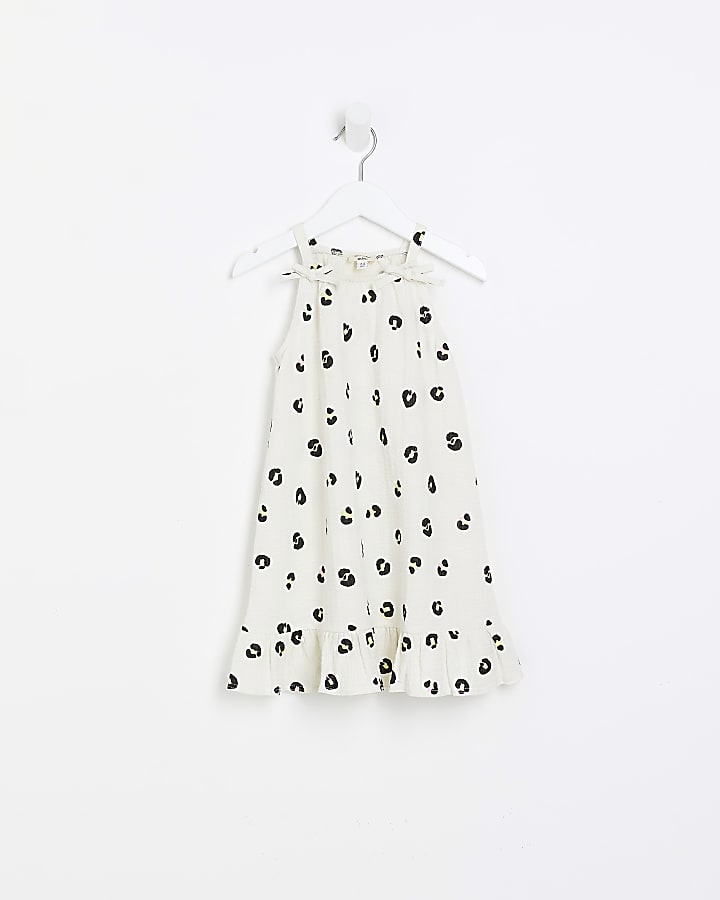 Mini girls cream animal print swing dress