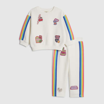 Mini Girls Cream Badged Sweatshirt Set