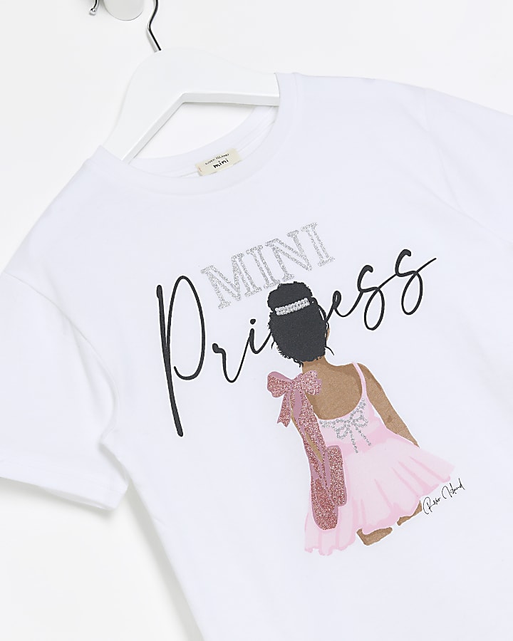 Mini girls Cream Ballet Graphic Print T-shirt