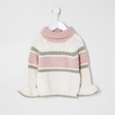 Mini Girls Cream Block Cable Jumper River Island