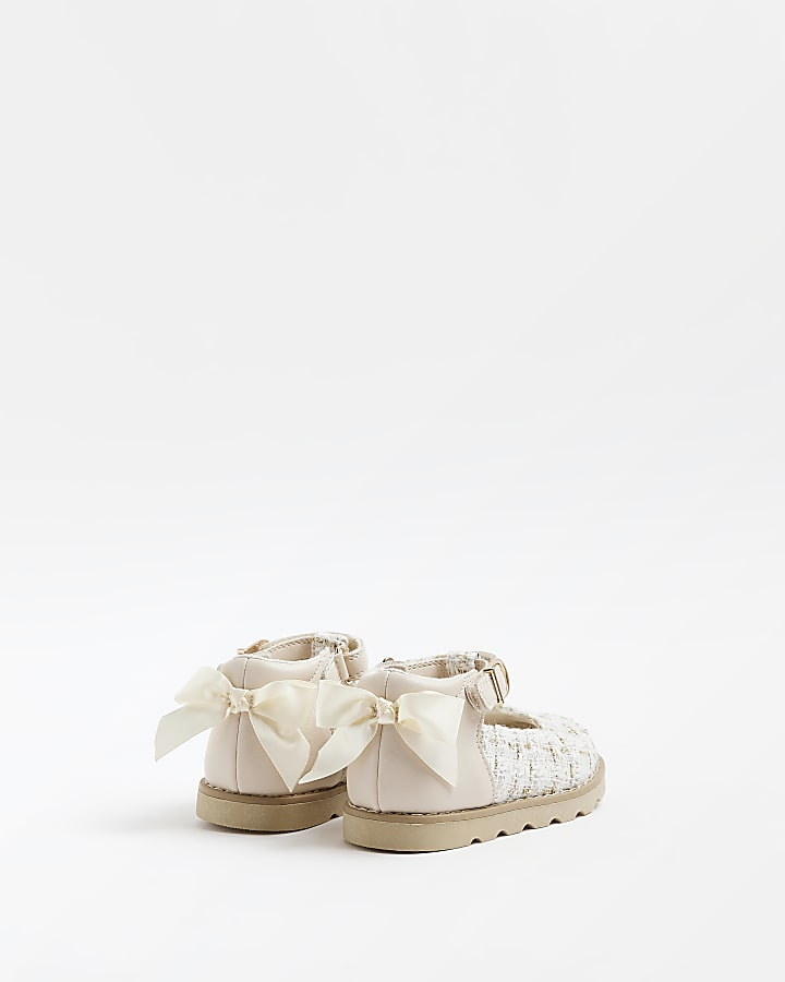 Mini girls cream boucle bow shoes