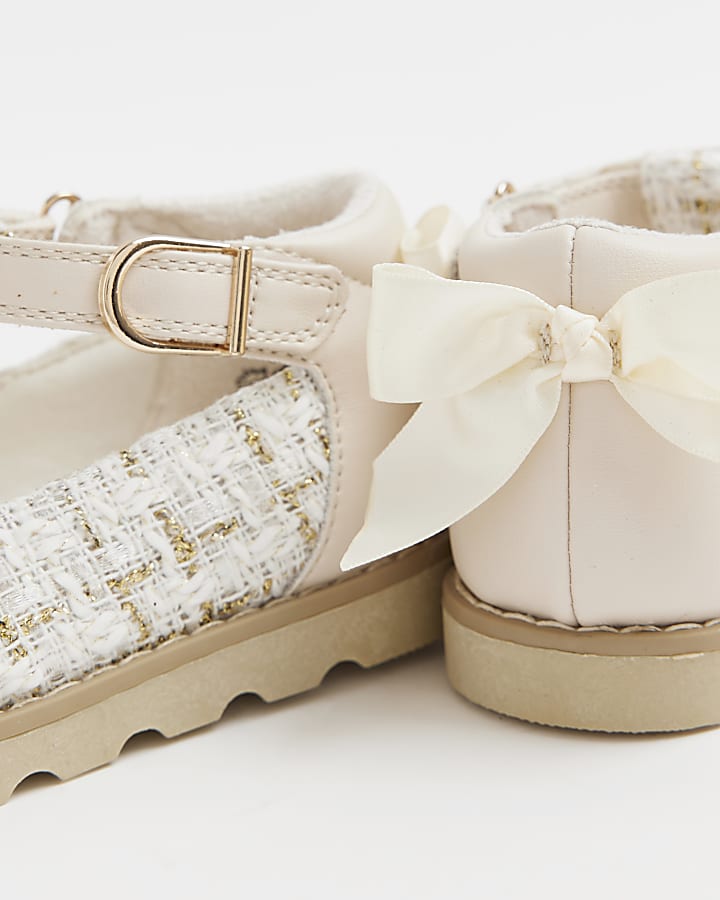 Mini girls cream boucle bow shoes