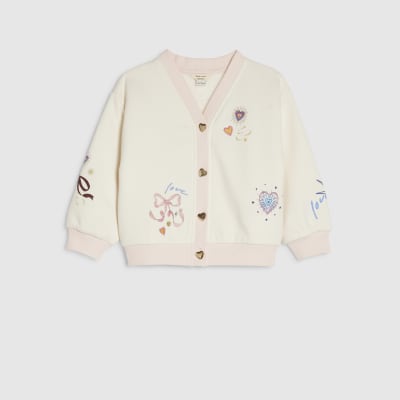 Mini Girls Cream Bow Embroidered Cardigan