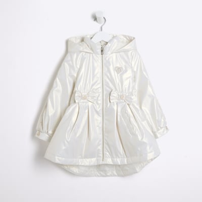 Mini girls cream bow hooded rain coat River Island