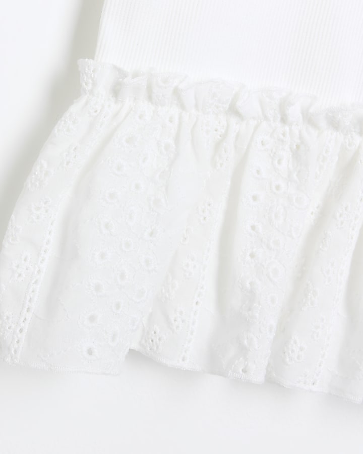 Mini Girls Cream Broidery Peplum Cami Top