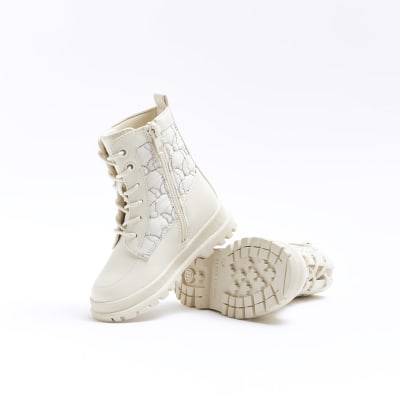 Mini girls cream butterfly boots River Island