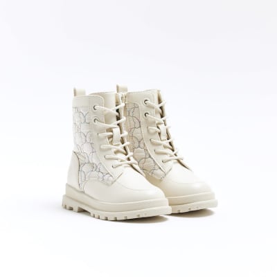Mini girls cream butterfly boots River Island