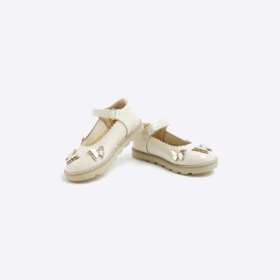 Mini girls cream Butterfly Mary Jane shoes