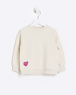 Mini girls cream cargo pocket sweatshirt