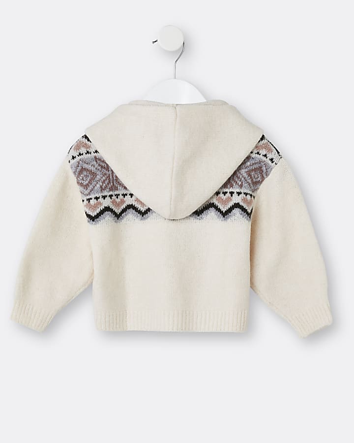 Mini girls cream chest design hooded jumper