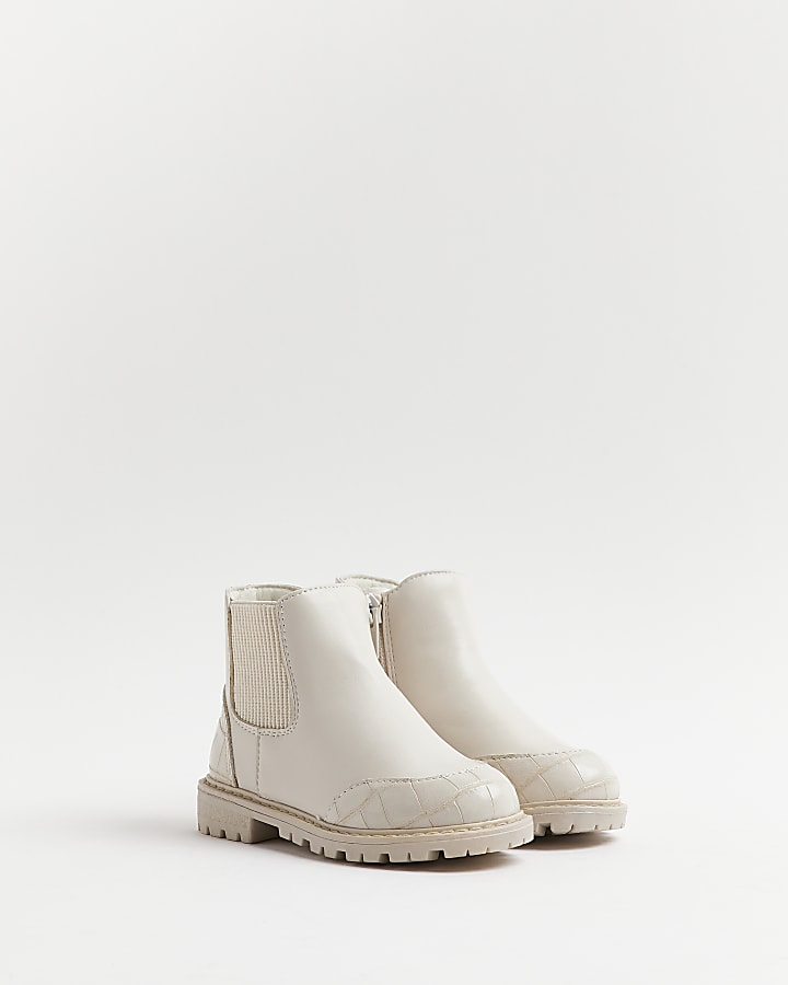 Mini Girls cream croc chelsea boots