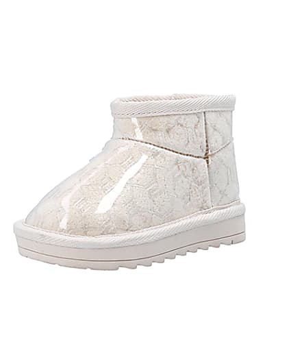 360 degree animation of product Mini Girls Cream Faux Fur Lined Ankle Boots frame-0