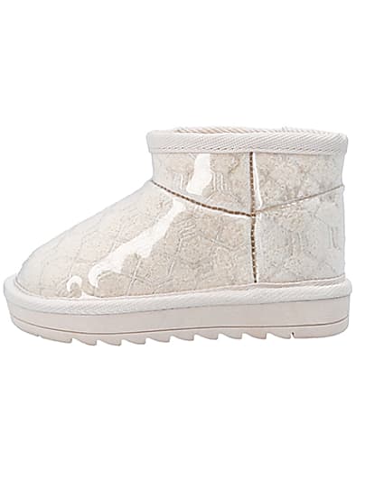360 degree animation of product Mini Girls Cream Faux Fur Lined Ankle Boots frame-3