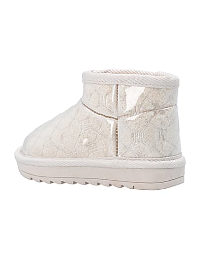 360 degree animation of product Mini Girls Cream Faux Fur Lined Ankle Boots frame-5
