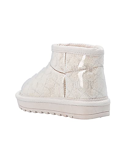 360 degree animation of product Mini Girls Cream Faux Fur Lined Ankle Boots frame-6