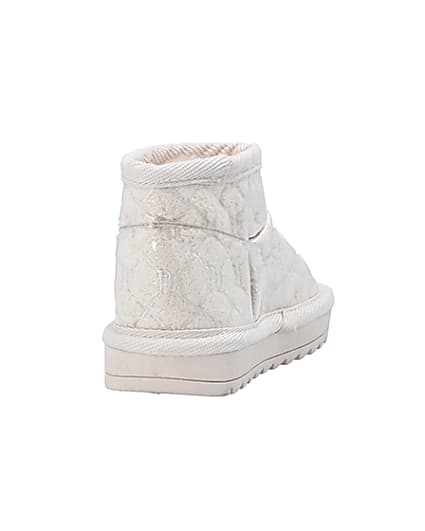 360 degree animation of product Mini Girls Cream Faux Fur Lined Ankle Boots frame-10