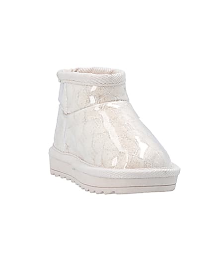 360 degree animation of product Mini Girls Cream Faux Fur Lined Ankle Boots frame-19