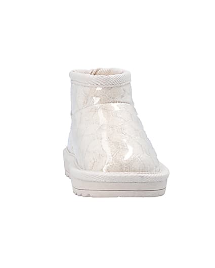 360 degree animation of product Mini Girls Cream Faux Fur Lined Ankle Boots frame-20