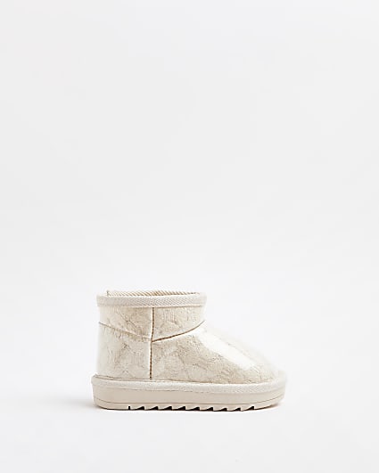 Mini Girls Cream Faux Fur Lined Ankle Boots
