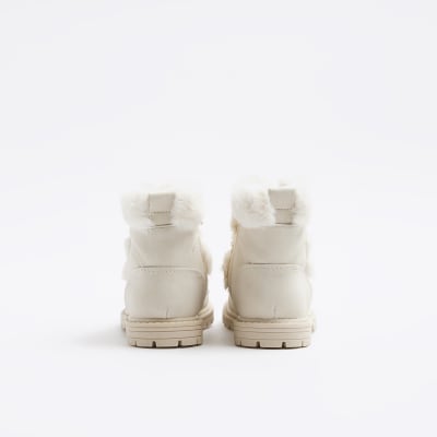 Mini girls cream faux fur shearling boots