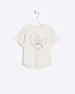 Mini girls cream foil graphic t-shirt
