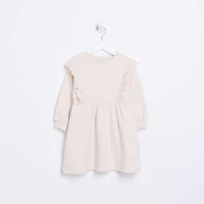 Mini girls cream frill sweatshirt dress