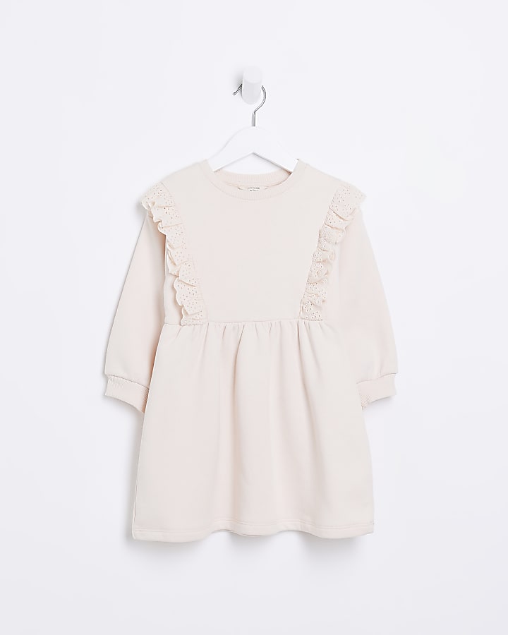 Mini girls cream frill sweatshirt dress