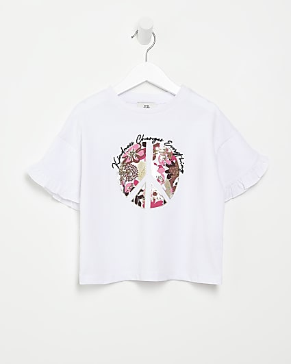 Mini girls cream graphic peace t-shirt