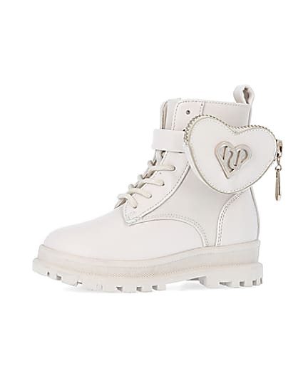 360 degree animation of product Mini Girls Cream heart pouch biker Boots frame-2