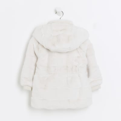 Girls cream cheap faux fur coat