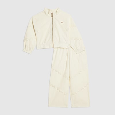 Mini Girls Cream Lace Bomber Tracksuit Set